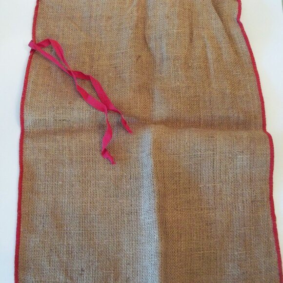 Vintage Scandinavian Elf Gnome Burlap Christmas Bag, Nordic Folk Art Jute 1960s - Picture 5 of 6